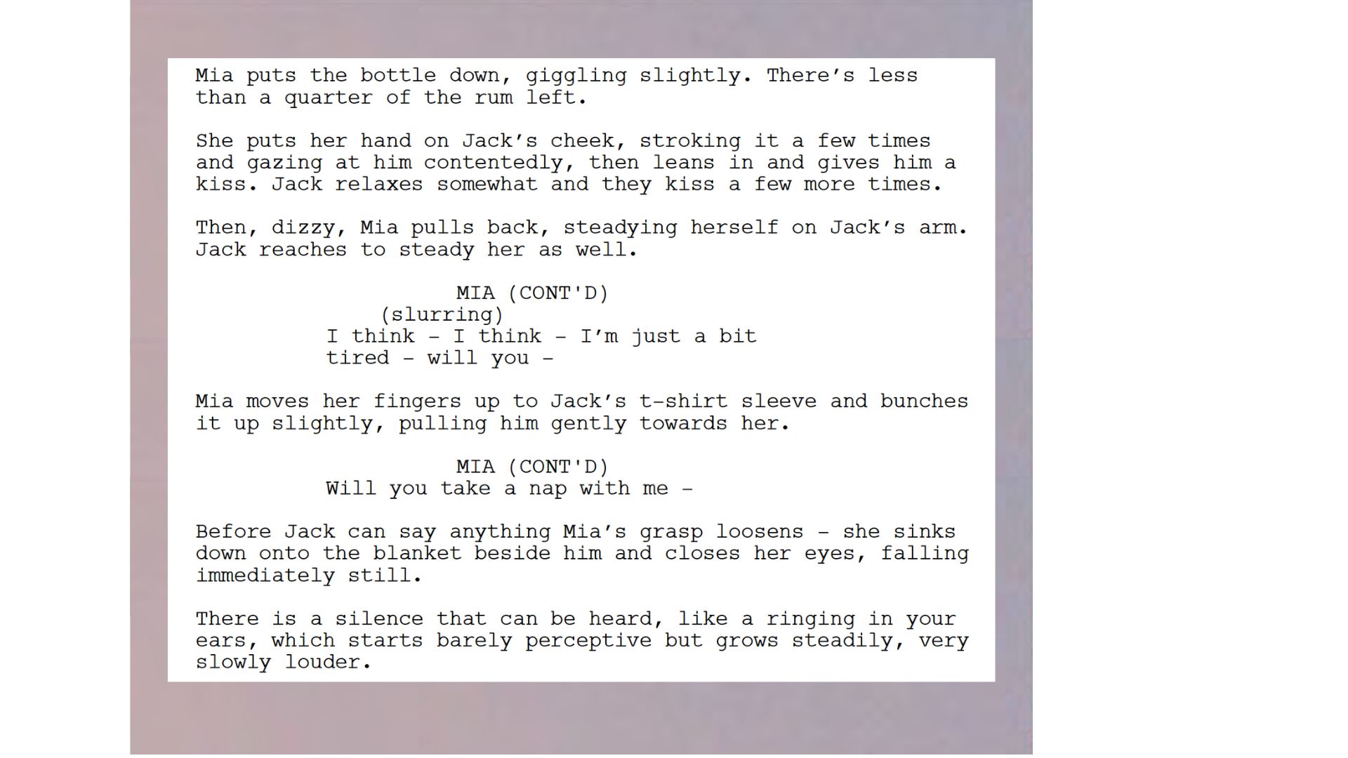 Script excerpt from Tumbling short film